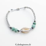Bracelet Porte - bonheur réglable cordon - Amazonite et Coquillage - Cybele Pierres