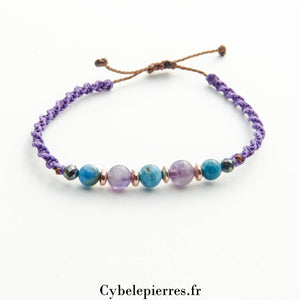 Bracelet Porte - bonheur réglable cordon - Améthyste & Apatite bleue (6mm) - Cybele Pierres
