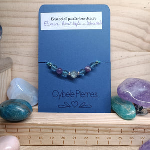 Bracelet Porte - bonheur réglable cordon Améthyste, Fluorine bleue et Labradorite (8mm et 6mm) - Cybele Pierres