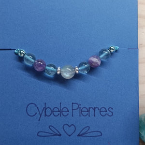 Bracelet Porte - bonheur réglable cordon Améthyste, Fluorine bleue et Labradorite (8mm et 6mm) - Cybele Pierres