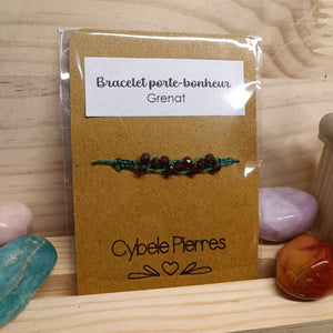 Bracelet Porte - bonheur réglable cordon - Grenat - Cybele Pierres