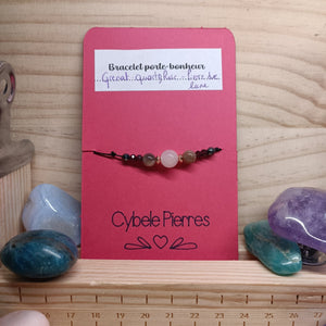 Bracelet Porte - bonheur réglable cordon - Grenat, Quartz rose & Pierre de lune (6 et 8mm) - Cybele Pierres