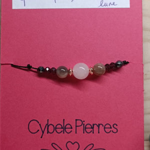 Bracelet Porte - bonheur réglable cordon - Grenat, Quartz rose & Pierre de lune (6 et 8mm) - Cybele Pierres