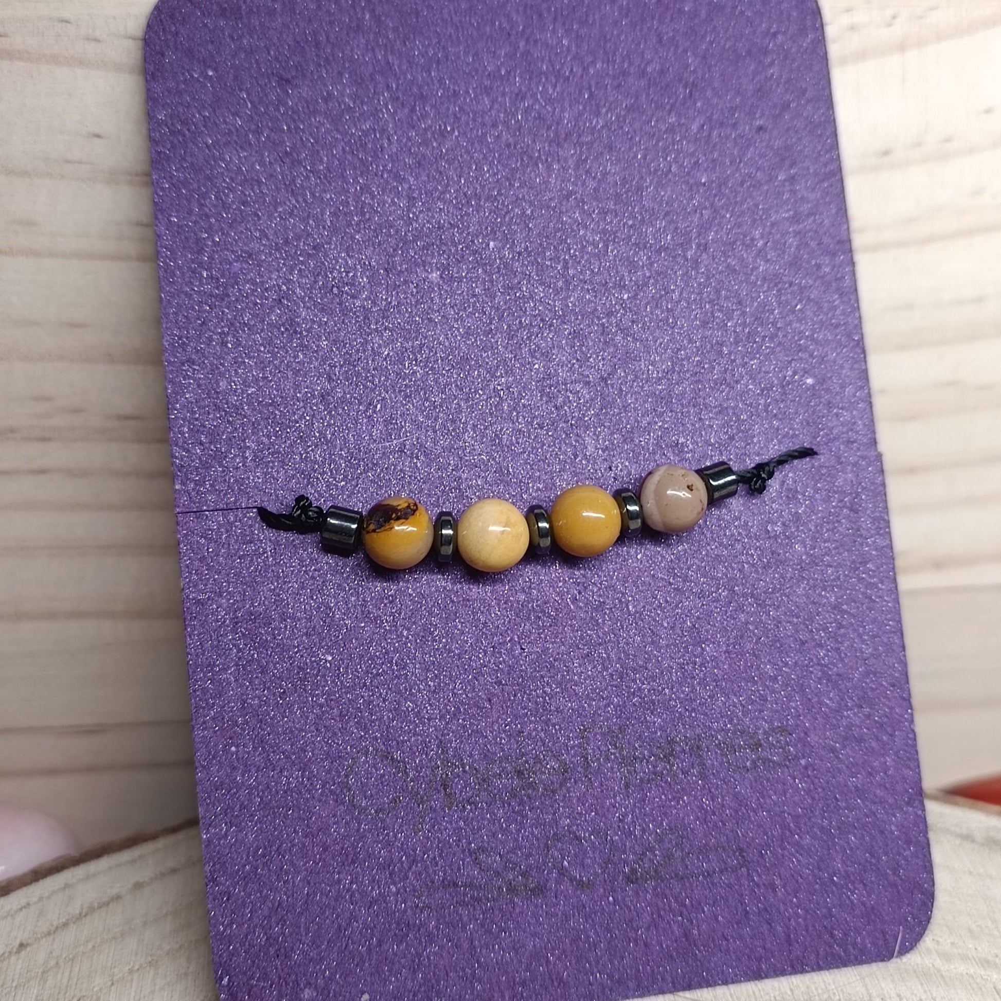 Bracelet Porte - bonheur réglable cordon - Jaspe Mookaite - Cybele Pierres
