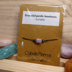Bracelet Porte - bonheur réglable cordon - Kunzite - Cybele Pierres