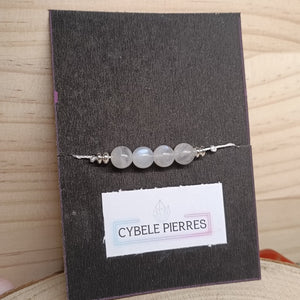 Bracelet Porte - bonheur réglable cordon - Labradorite blanche (Péristérite) - Cybele Pierres