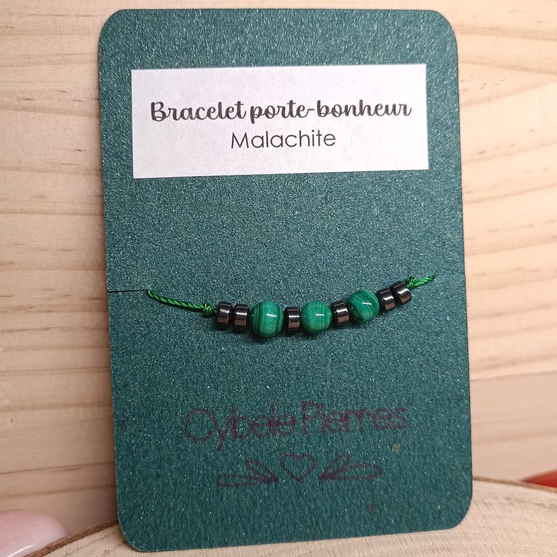 Bracelet Porte - bonheur réglable cordon - Malachite - Cybele Pierres