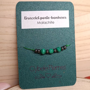 Bracelet Porte - bonheur réglable cordon - Malachite - Cybele Pierres