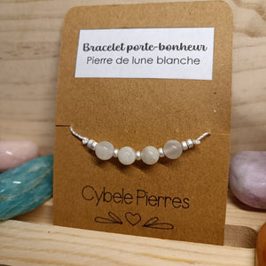 Bracelet Porte - bonheur réglable cordon - Pierre de lune blanche - Cybele Pierres
