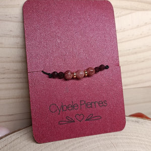 Bracelet Porte - bonheur réglable cordon - Thulite et Grenat - Cybele Pierres