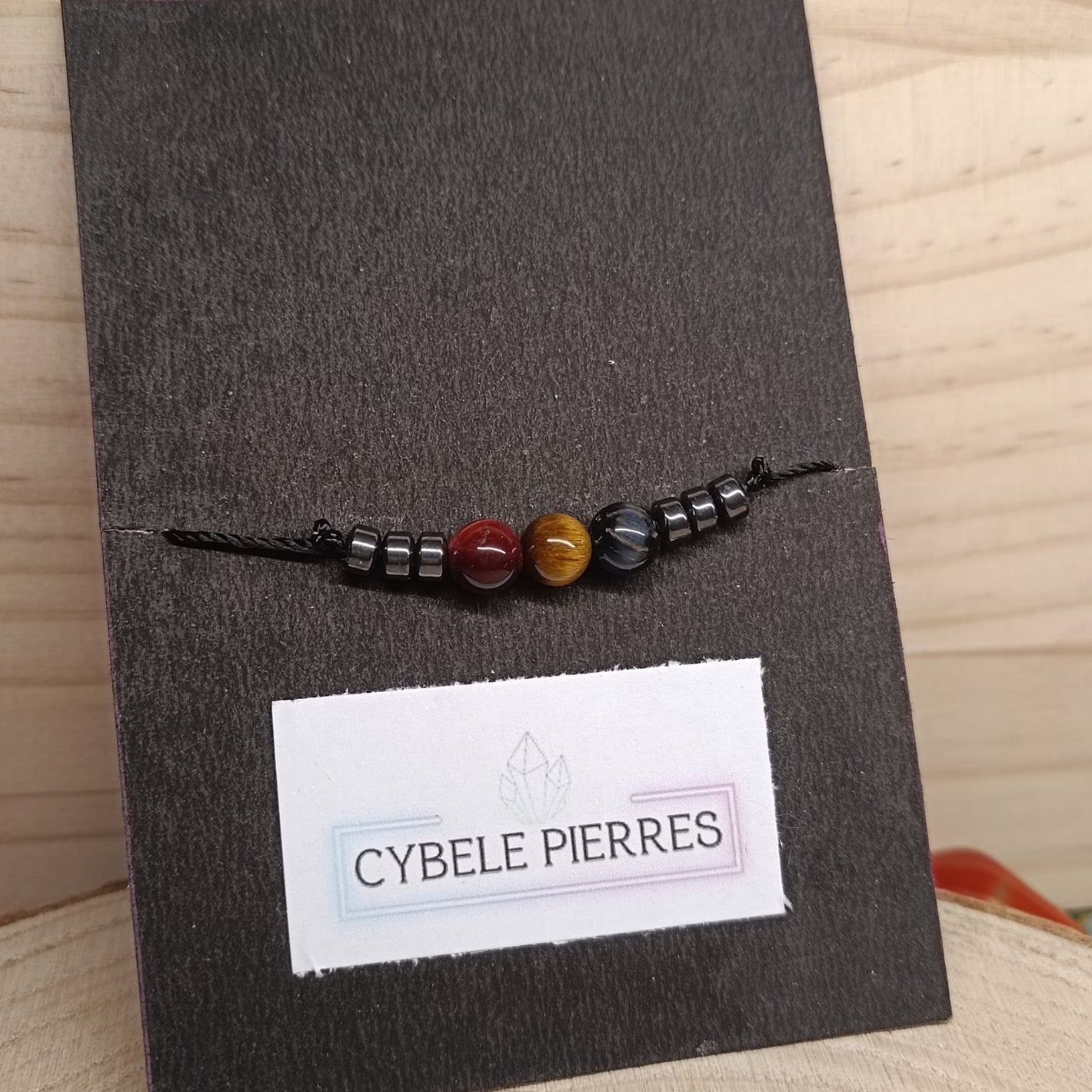 Bracelet Porte - bonheur réglable cordon - Triple protection - Cybele Pierres