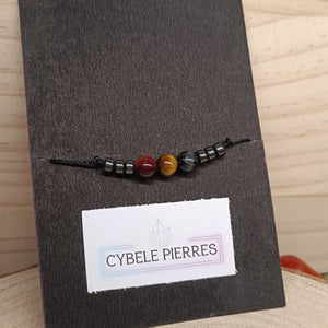 Bracelet Porte - bonheur réglable cordon - Triple protection - Cybele Pierres