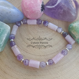 Bracelet Prestance - Kunzite et Améthyste (10mm et 6mm) - 18cm [🔥Dernier exemplaire!] - Cybele Pierres