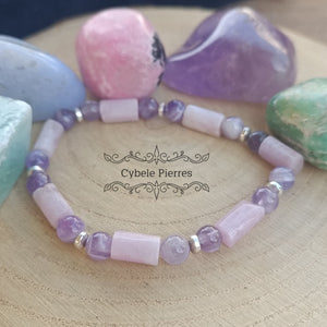 Bracelet Prestance - Kunzite et Améthyste (10mm et 6mm) - 18cm [🔥Dernier exemplaire!] - Cybele Pierres