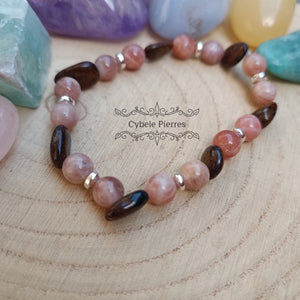 Bracelet Procrastination c'est fini - Bronzite irrégulière et Pierre de soleil (6mm) - 17cm - Cybele Pierres