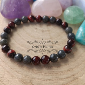 Bracelet Protection des émotions - Labradorite et Oeil de Taureau (8mm) - 19cm - Cybele Pierres