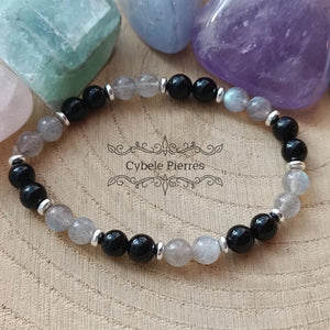 Bracelet Protection et ancrage - Tourmaline et Labradorite (6mm) - 17cm - Cybele Pierres