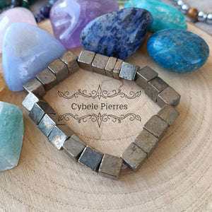 Bracelet Pyrite carrée (8mm) - 18cm - Cybele Pierres