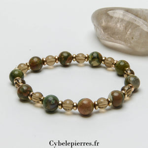 Bracelet Quartz fumé et Ryolite (6mm) - 18cm | Stabilité et Créativité - Cybele Pierres