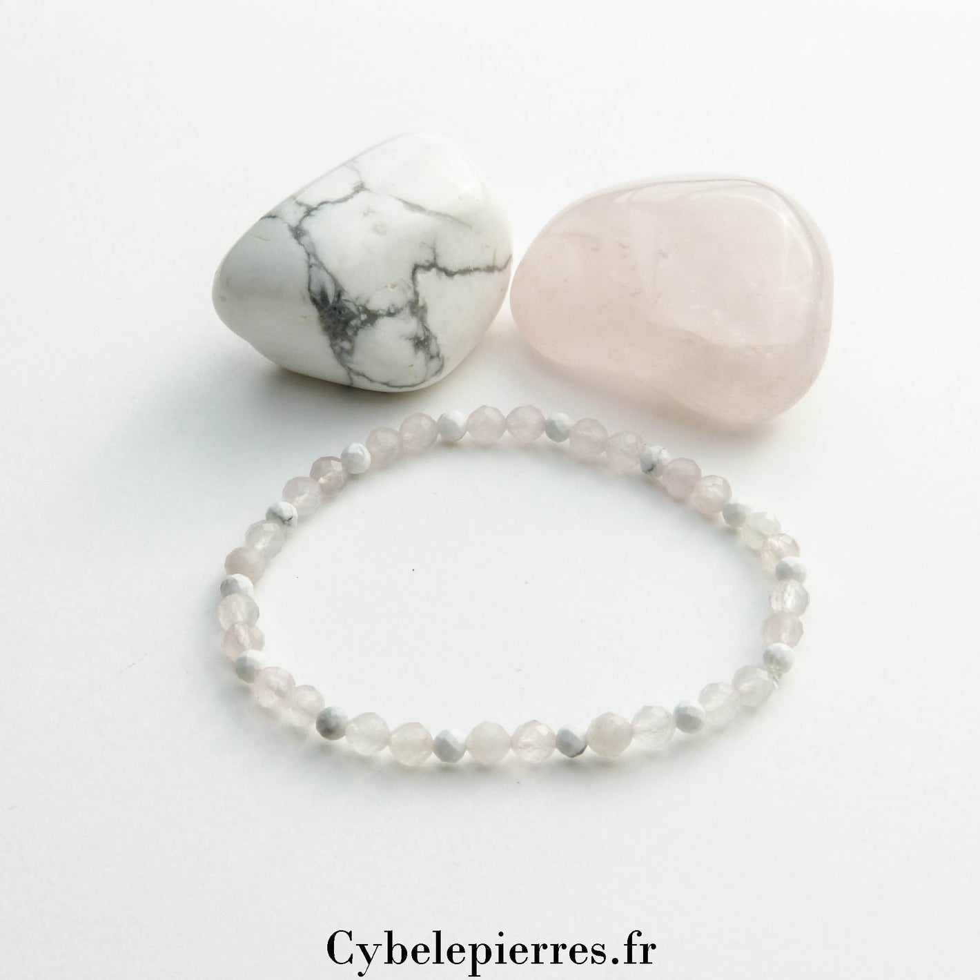 Bracelet Quartz Rose et Howlite (3 mm facettées) – 17 cm | Douceur et sérénité