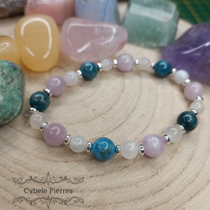 Bracelet Radieux - Pierre de lune blanche, Apatite bleue et Kunzite (6 et 8mm) - 18cm - Cybele Pierres