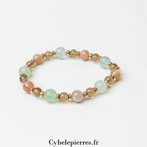 Bracelet Rayonnement Intérieur – Quartz Fumé, Pierre de Soleil et Fluorite (6 et 8mm) – 18cm | Énergie et Confiance - Cybele Pierres