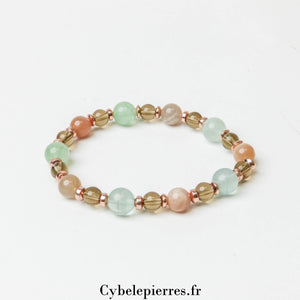 Bracelet Rayonnement Intérieur – Quartz Fumé, Pierre de Soleil et Fluorite (6 et 8mm) – 18cm | Énergie et Confiance - Cybele Pierres