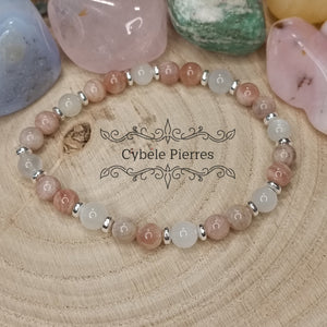 Bracelet Réalisation des rêves - Pierre de lune et Pierre de Soleil (6mm) - 18cm - Cybele Pierres