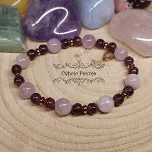 Bracelet Réconfort et Tendresse - Kunzite et Lépidolite (6 et 8mm) - 18cm - Cybele Pierres