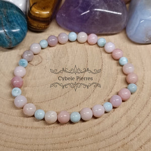 Bracelet Réconfort Printanier - Opale rose et Larimar (4 et 6mm) - 18cm - Cybele Pierres