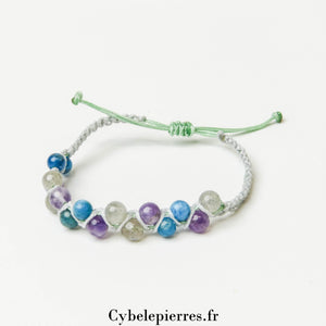 Bracelet Réglable - Améthyste, Apatite Bleue et Labradorite (6mm) - Cybele Pierres