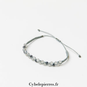 Bracelet réglable en Labradorite et micro - macramé - Cybele Pierres