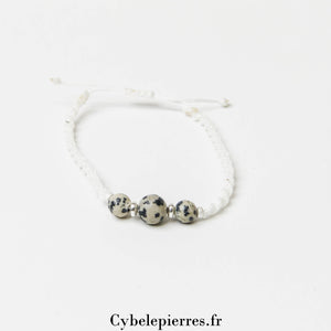 Bracelet réglable Jaspe Dalmatien (6 et 8mm) – Stabilité et Joie de vivre - Cybele Pierres