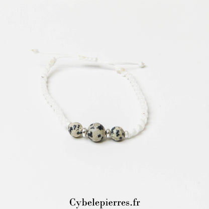 Bracelet réglable Jaspe Dalmatien (6 et 8mm) – Stabilité et Joie de vivre - Cybele Pierres