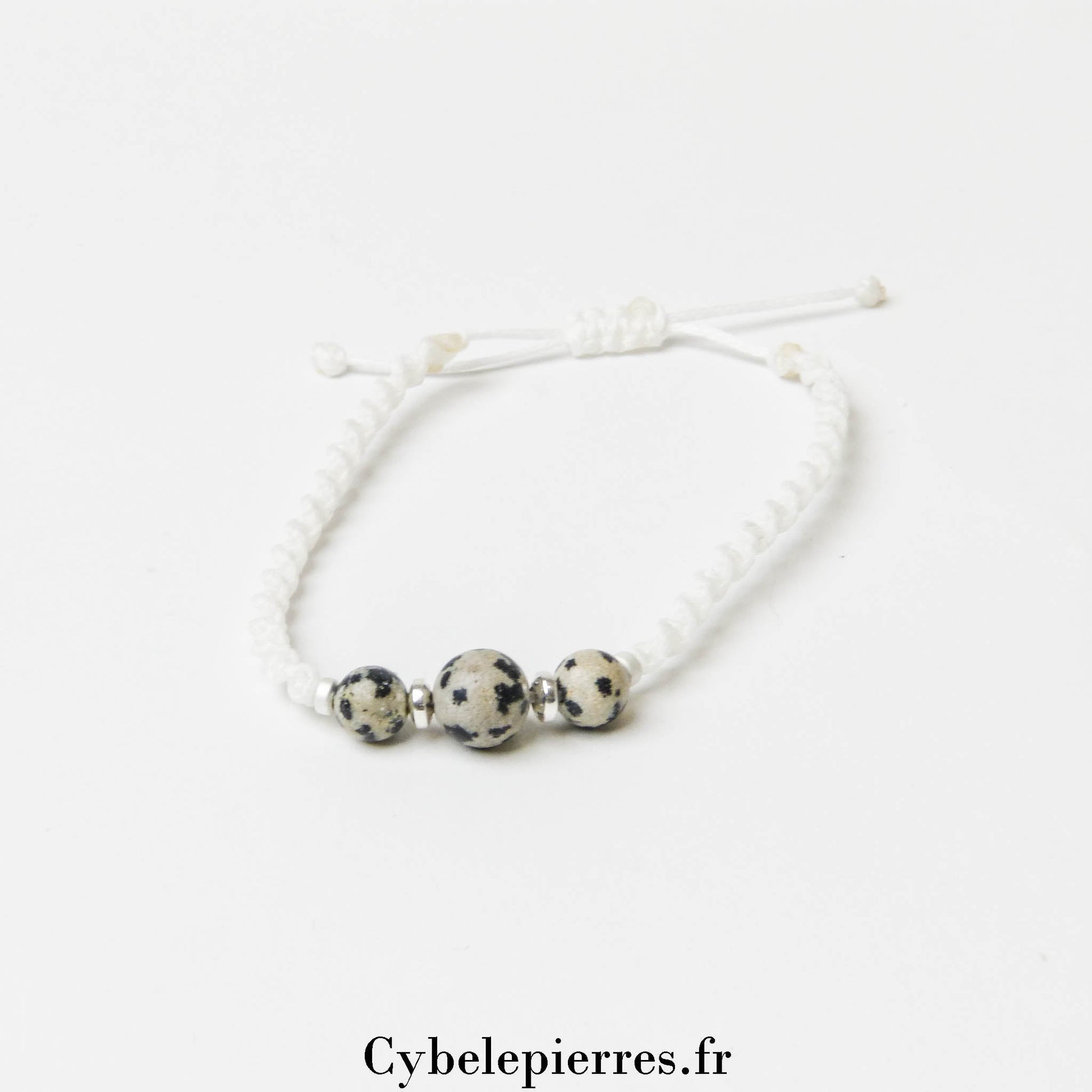Bracelet réglable Jaspe Dalmatien (6 et 8mm) – Stabilité et Joie de vivre - Cybele Pierres