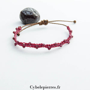 Bracelet réglable micro - macramé - Grenat facetté (3mm) | Énergie et Passion - Cybele Pierres