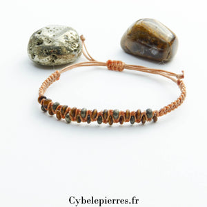 Bracelet réglable - Œil de Tigre et Pyrite (2mm) | Protection et Énergie - Cybele Pierres