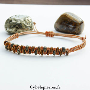 Bracelet réglable - Œil de Tigre et Pyrite (2mm) | Protection et Énergie - Cybele Pierres