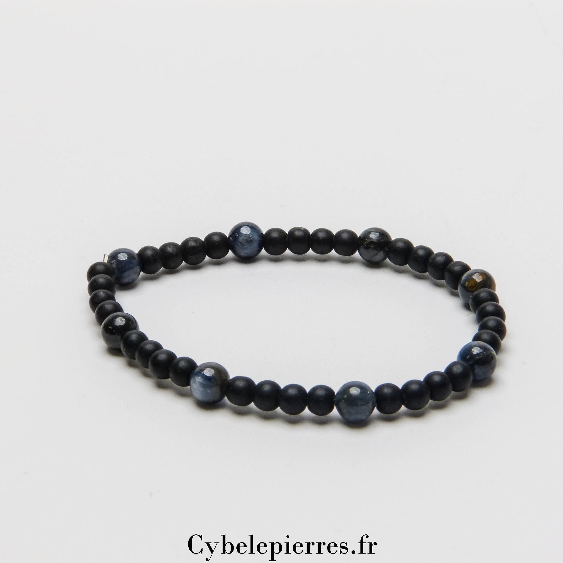 Bracelet Relations - Cyanite et Onyx (4 et 6mm) - 18cm | Clarté et Force Intérieure - Cybele Pierres