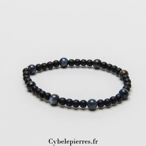 Bracelet Relations - Cyanite et Onyx (4 et 6mm) - 18cm | Clarté et Force Intérieure - Cybele Pierres