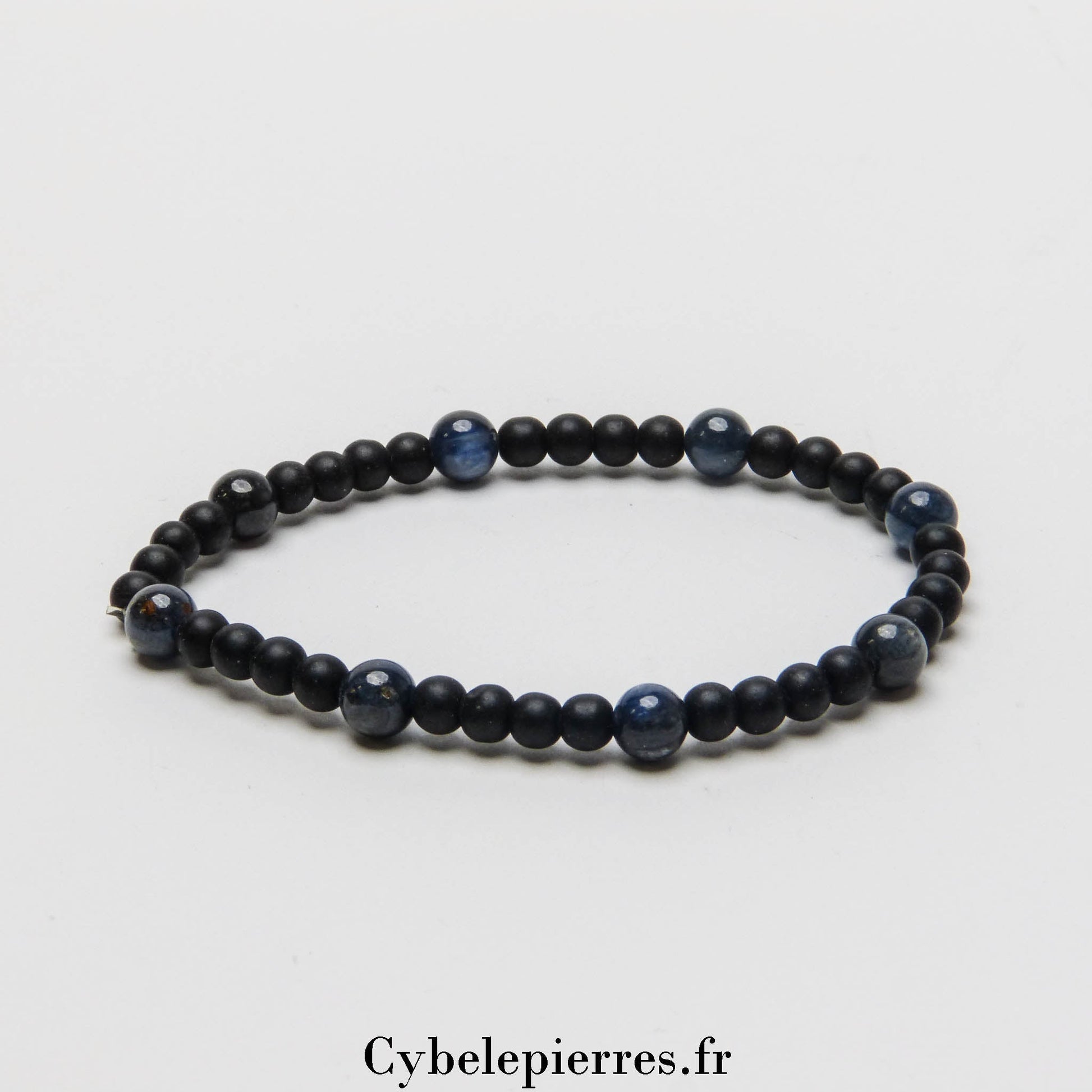Bracelet Relations - Cyanite et Onyx (4 et 6mm) - 18cm | Clarté et Force Intérieure - Cybele Pierres