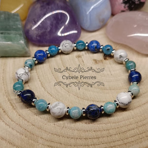 Bracelet Relaxation hivernale - Hémimorphite, Lapis - Lazuli et Howlite (6mm et 8mm) - 18cm - Cybele Pierres