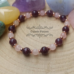 Bracelet Rêveur - Quartz rose et Lépidolite (6 et 8mm) - 18cm - Cybele Pierres