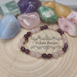 Bracelet Rêveur - Quartz rose et Lépidolite (6mm) - 17cm - Cybele Pierres