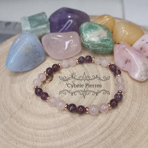 Bracelet Rêveur - Quartz rose et Lépidolite (6mm) - 17cm - Cybele Pierres