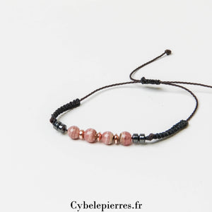 Bracelet Rhodochrosite et micro - macramé - Cybele Pierres