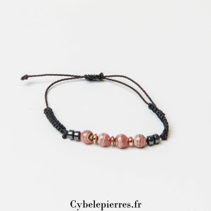 Bracelet Rhodochrosite et micro - macramé - Cybele Pierres
