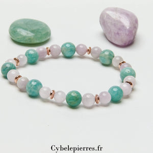 Bracelet Romantique – Amazonite et Kunzite (6mm et 8mm) – 18 cm | Amour et Sérénité - Cybele Pierres