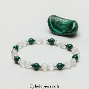 Bracelet Sapin - Malachite et Cristal de Roche (6mm) - 18cm | Ancrage et Clarté - Cybele Pierres