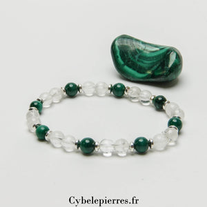 Bracelet Sapin - Malachite et Cristal de Roche (6mm) - 18cm | Ancrage et Clarté - Cybele Pierres